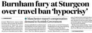 Burnham fury at Sturgeon over travel ban 'hypocrisy'